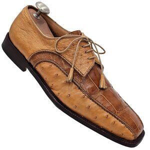 Vintage David Eden Exotic Ostrich Alligator Derby Italy Men 12 Full Quill Dress